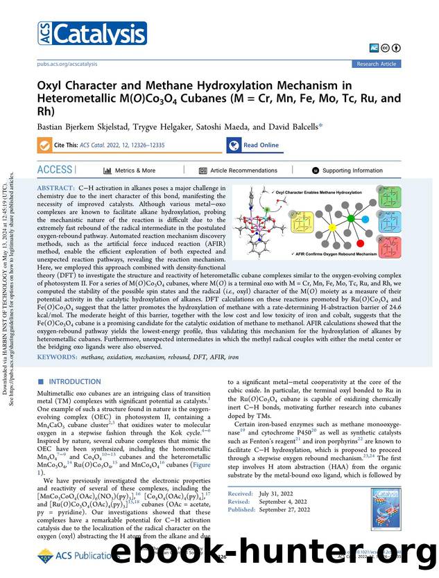 Oxyl Character and Methane Hydroxylation Mechanism in Heterometallic M(O)Co3O4 Cubanes (M = Cr, Mn, Fe, Mo, Tc, Ru, and Rh) by Bastian Bjerkem Skjelstad Trygve Helgaker Satoshi Maeda & David Balcells