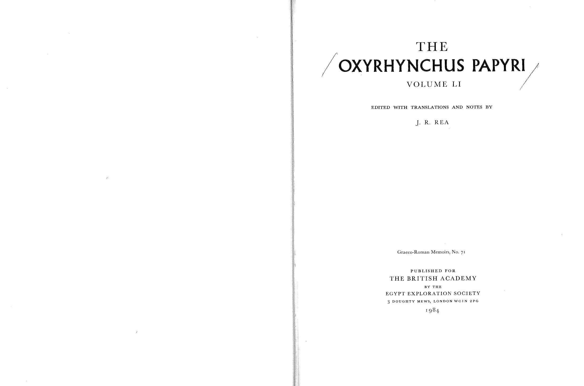 Oxyrhynchus Papyri 51/3601-3646 by British Academy