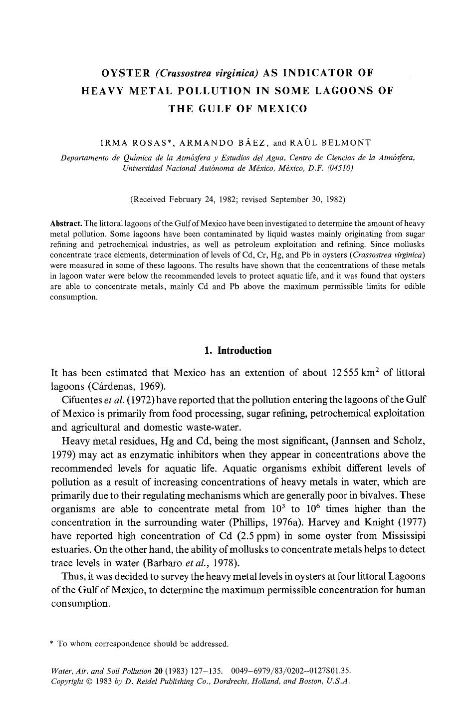 Oyster (<Emphasis Type="Italic">Crassostrea virginica<Emphasis>) as indicator of heavy metal pollution in some lagoons of the Gulf of Mexico by Unknown