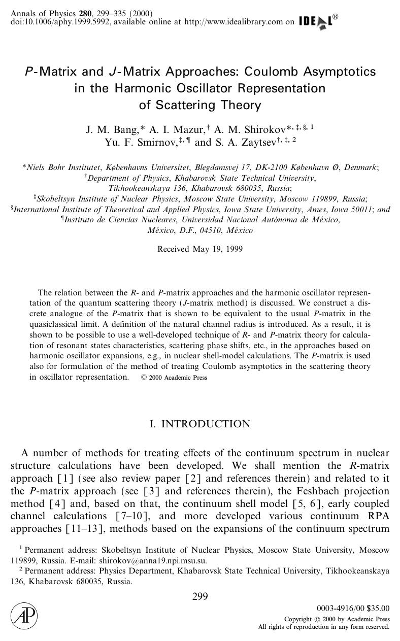 P- Matrix and J-Matrix Approaches: Coulomb Asymptotics in the Harmonic Oscillator Representation of Scattering Theory by Bang J. M. et al