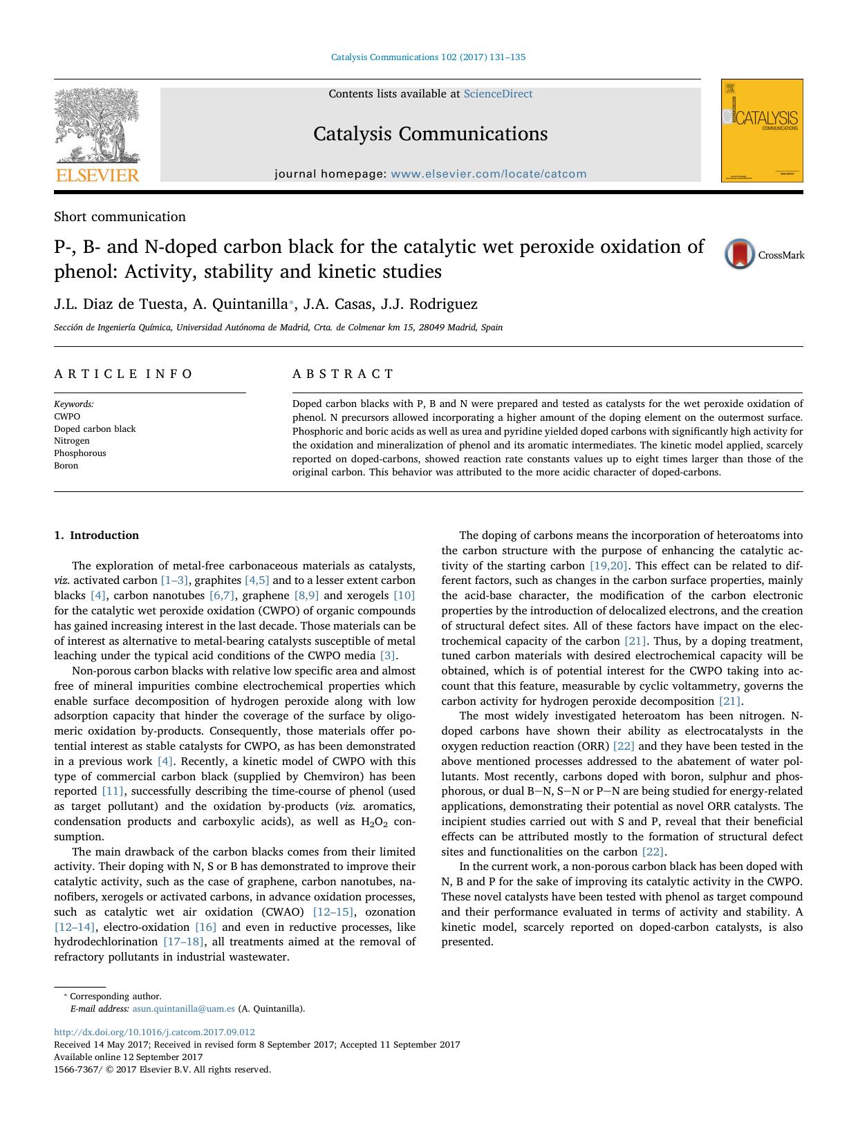 P-, B- and N-doped carbon black for the catalytic wet peroxide oxidation of phenol_ Activity, stability and kinetic studies by J.L. Diaz de Tuesta & A. Quintanilla & J.A. Casas & J.J. Rodriguez