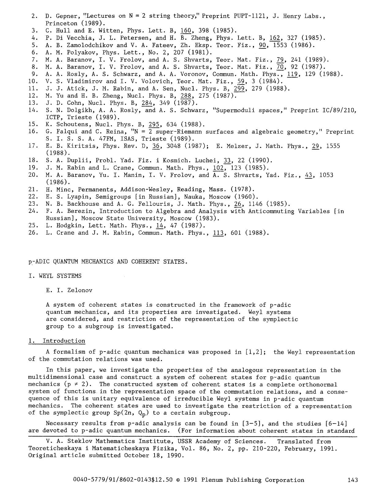 P-adic quantum mechanics and coherent states by Unknown