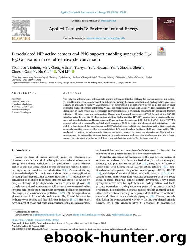 P-modulated NiP active centers and PNC support enabling synergistic H2H2O activation in cellulose cascade conversion by unknow