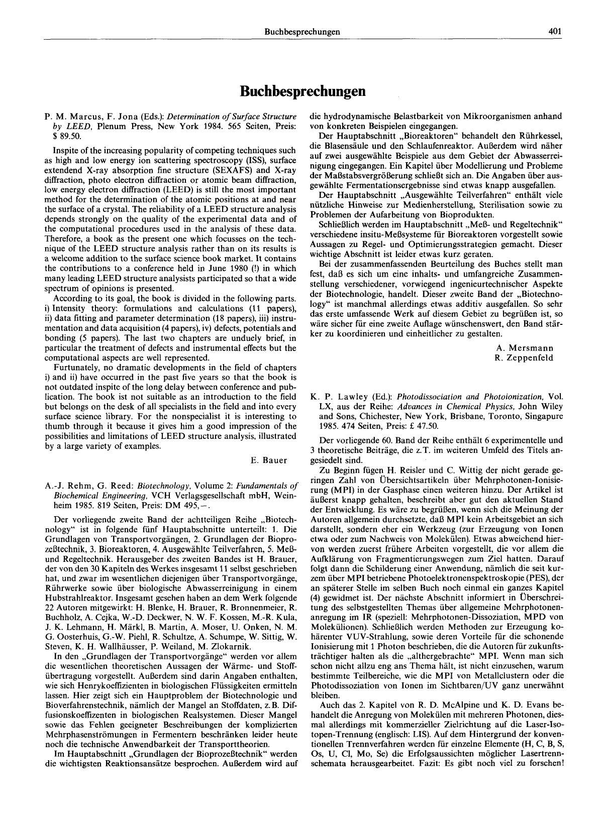 P. M. Marcus, F. Jona (Eds.): Determination of Surface Structure by LEED, Plenum Press, New York 1984. 565 Seiten, Preis: [dollar] 89.50. by Unknown