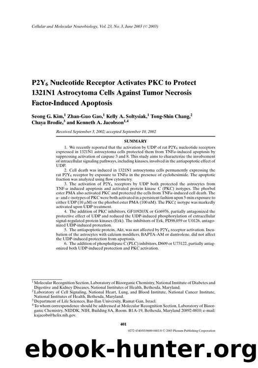 P2Y<Subscript>6<Subscript> Nucleotide Receptor Activates PKC to Protect 1321N1 Astrocytoma Cells Against Tumor Necrosis Factor-Induced Apoptosis by Unknown