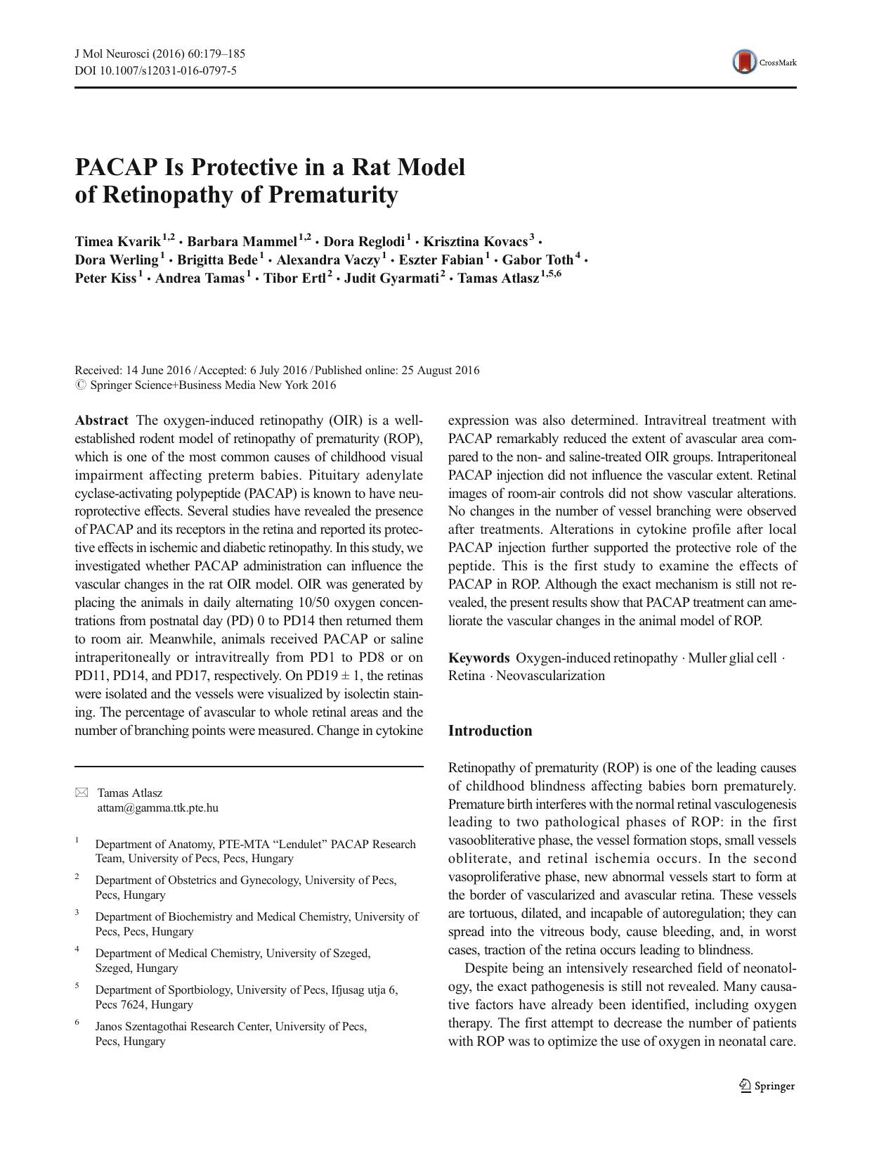 PACAP Is Protective in a Rat Model of Retinopathy of Prematurity by unknow
