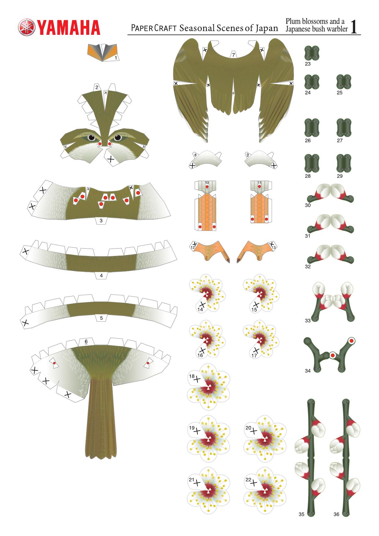 PAPER CRAFT Seasonal Scenes of Japan Plum blossoms and a Japanese bush warbler by YAMAHA MOTOR Co. & LTD