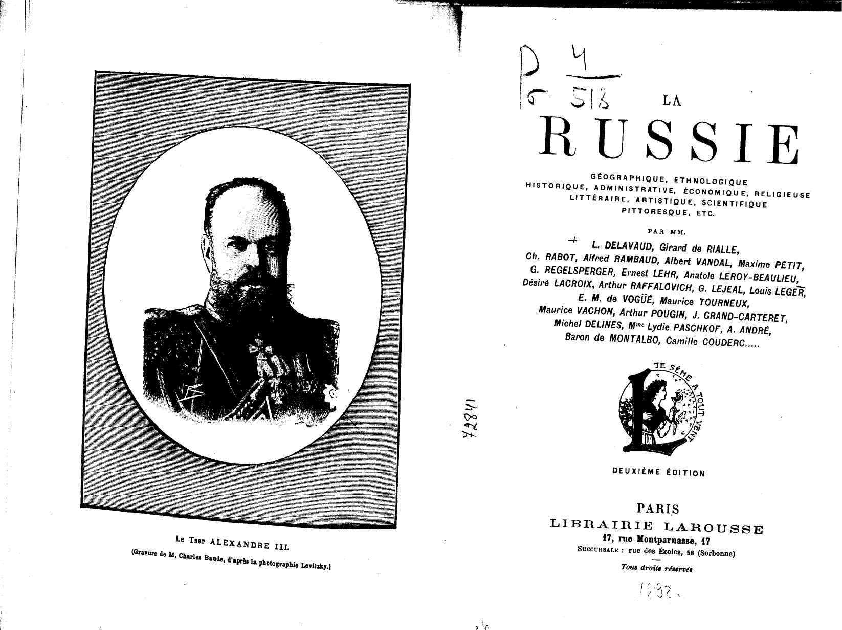 PAR MM. L. Delavaud, Girard DE Rialle by La russie