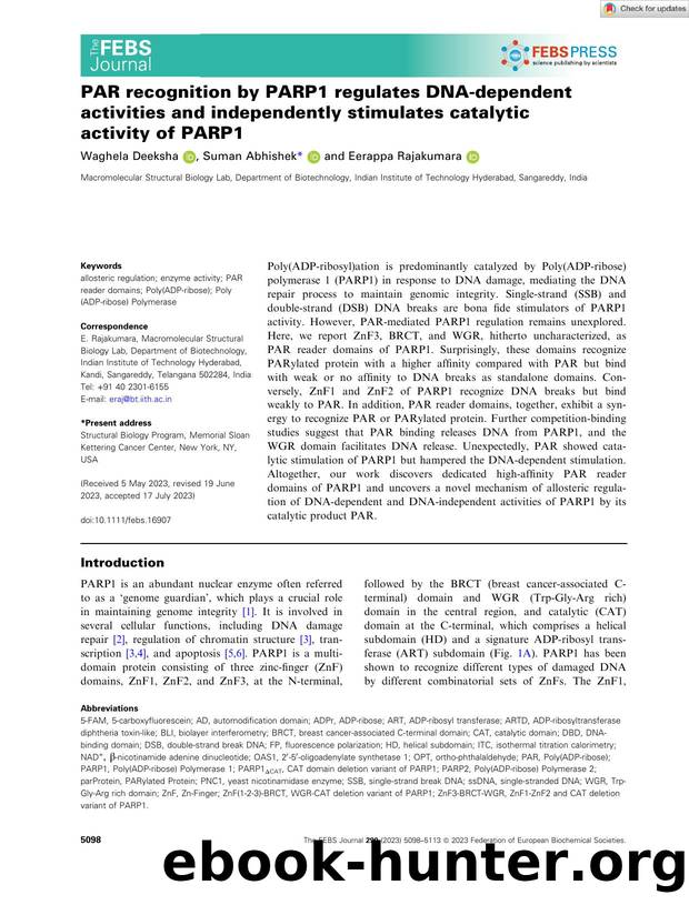 PAR recognition by PARP1 regulates DNAâdependent activities and independently stimulates catalytic activity of PARP1 by Unknown