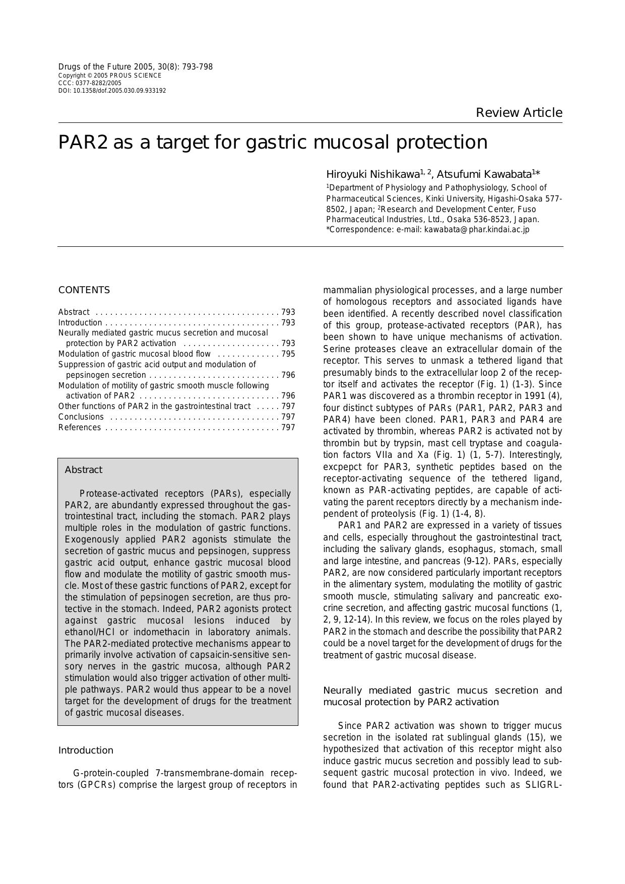 PAR2 as a target for gastric mucosal protection by Prous Science (c) 2005