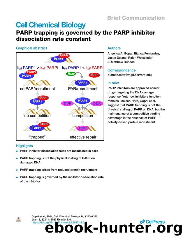 PARP trapping is governed by the PARP inhibitor dissociation rate constant by Angelica A. Gopal & Bianca Fernandez & Justin Delano & Ralph Weissleder & J. Matthew Dubach