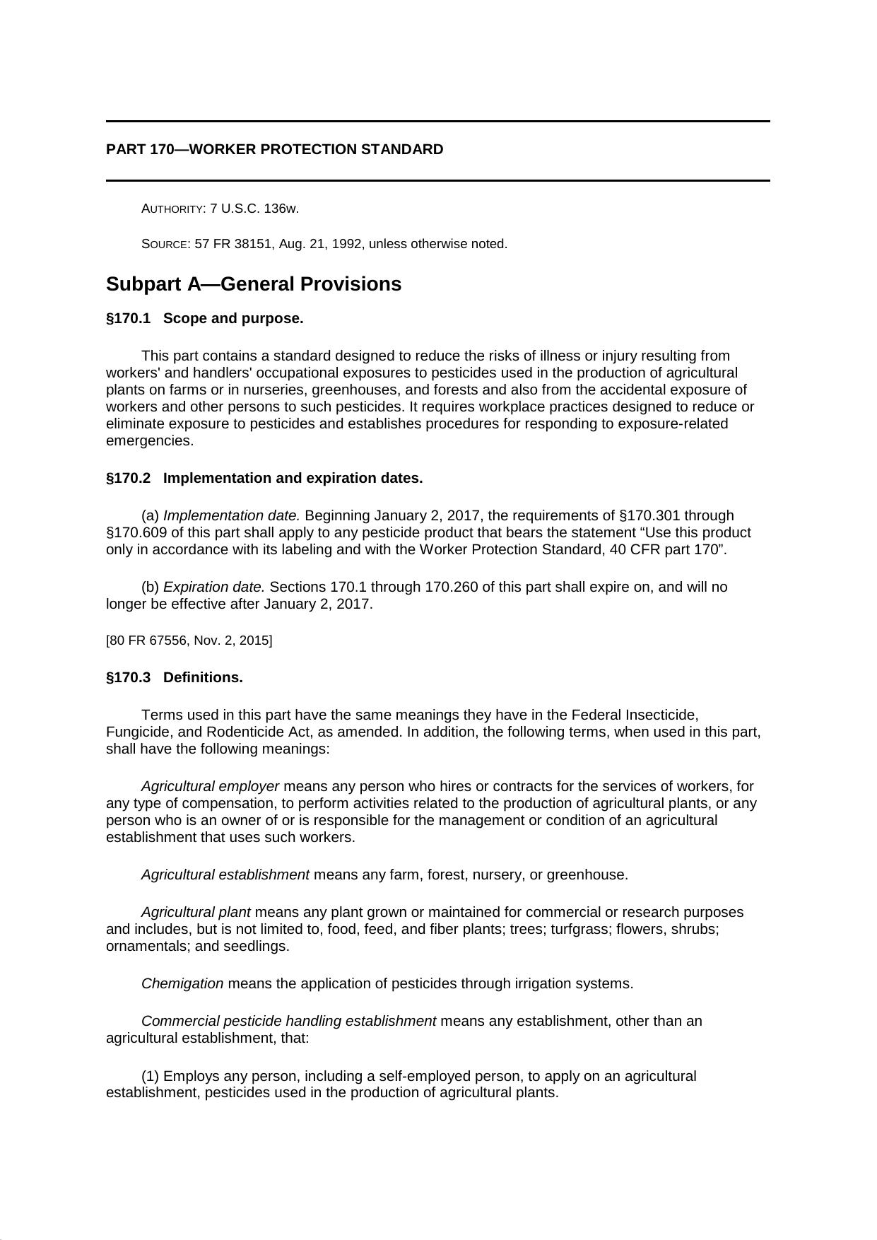 PART 170âWORKER PROTECTION STANDARD by Judith Guy2