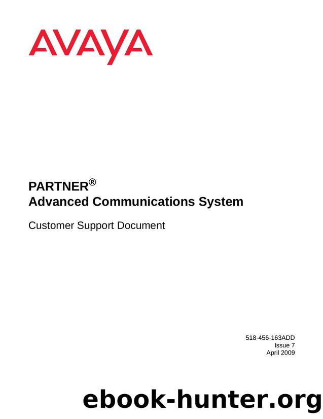 PARTNER Advanced Communications System Customer Support Document by 518-456-163ADD Issue 7