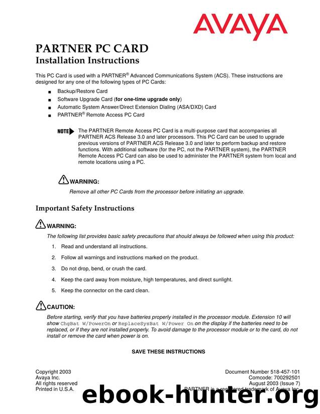 PARTNER PC CARD Installation Instructions by Unknown