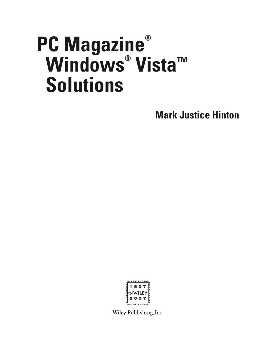 PC Magazine Windows Vista Solutions (PC Magazine) by Mark Justice Hinton