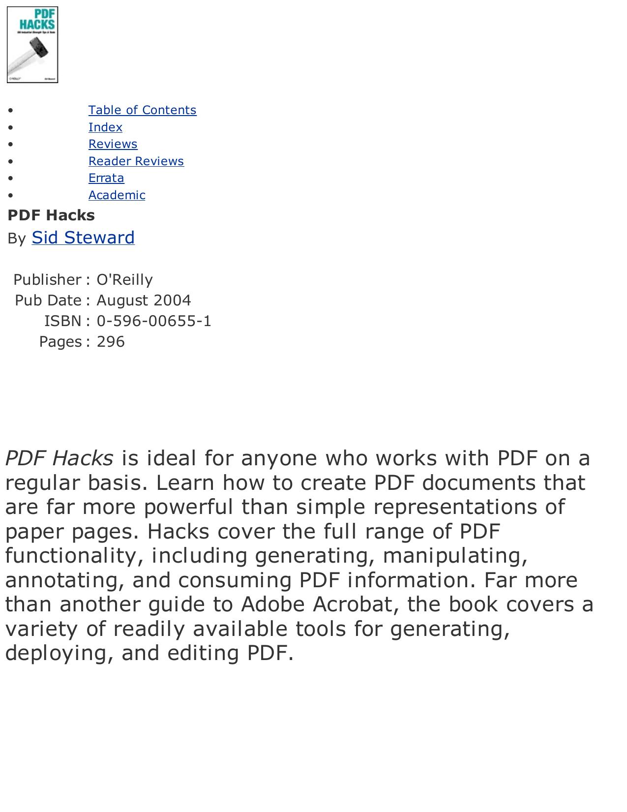 PDF Hacks: 100 Industrial-Strength Tips & Tools by Sid Steward