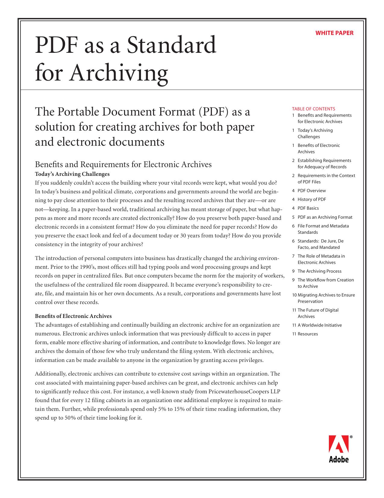 PDF as a Standard for Archiving by Adobe Systems Incorporated