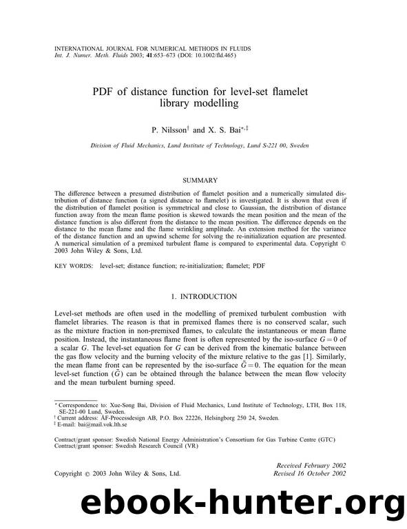 PDF of distance function for level-set flamelet library modelling by Unknown