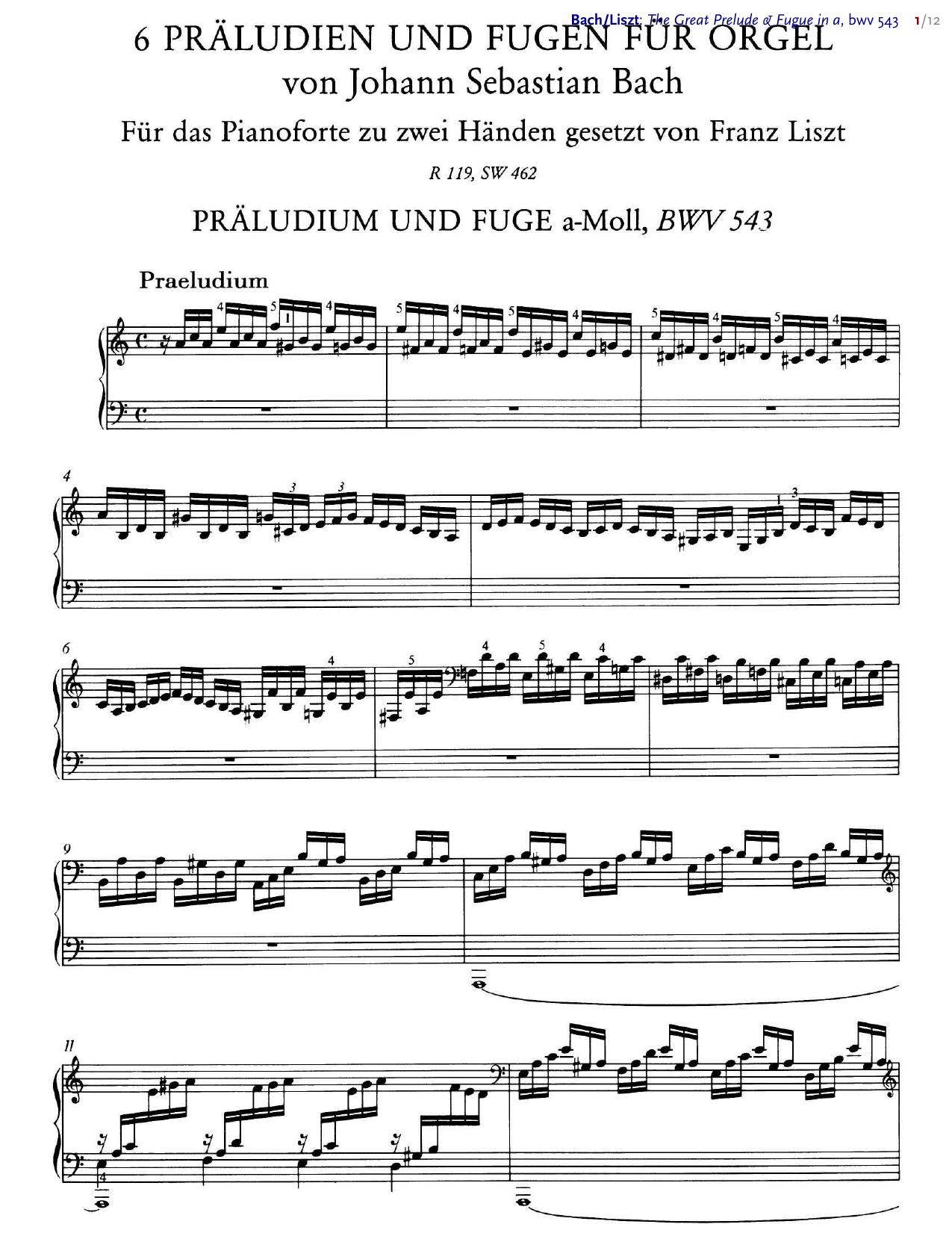 PDF output by The Great Prelude & Fugue in a (arr. Liszt)