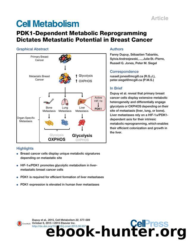 PDK1-Dependent Metabolic Reprogramming Dictates Metastatic Potential in Breast Cancer by unknow