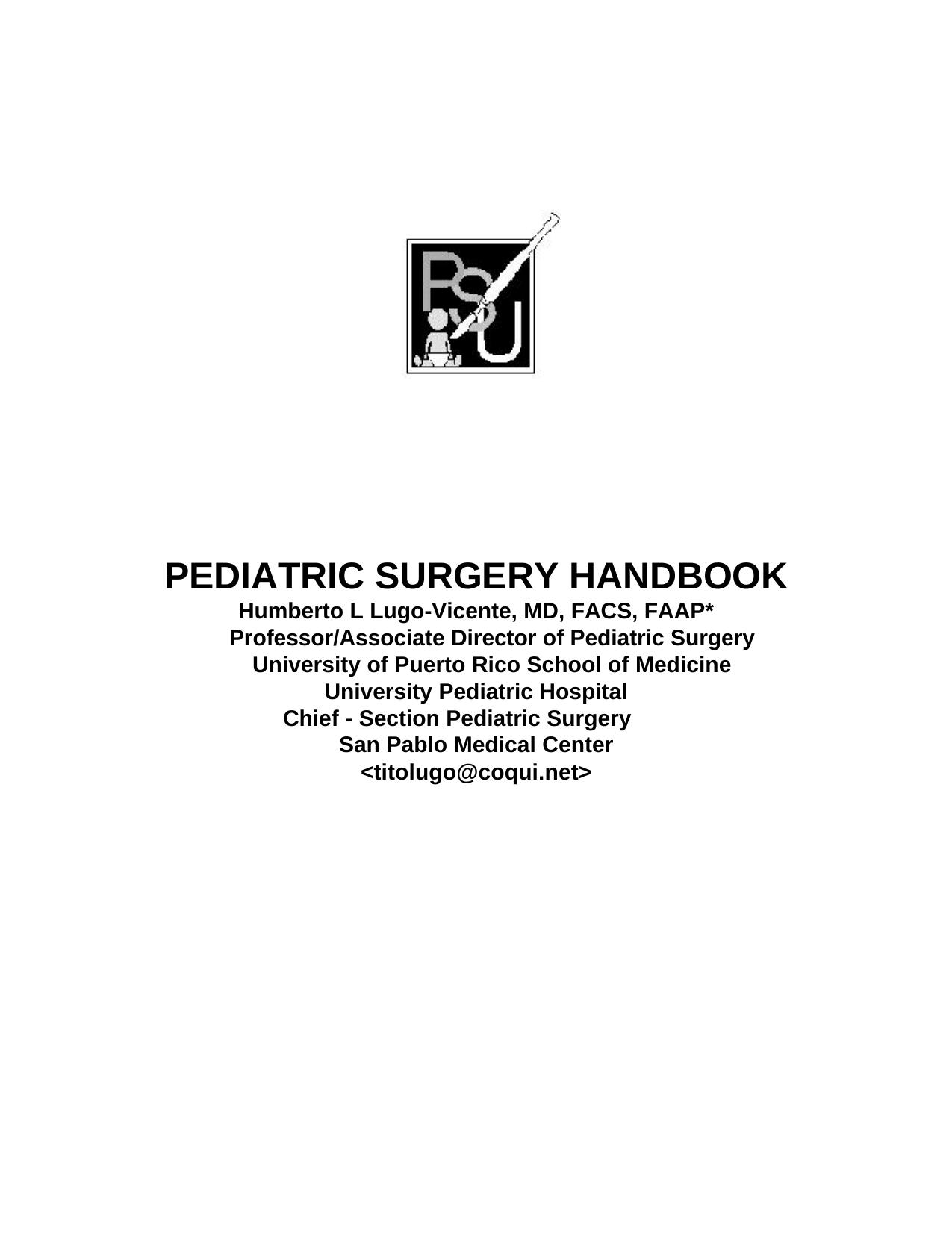 PEDIATRIC SURGERY HANDBOOK by Humberto Lugo-Vicente MD