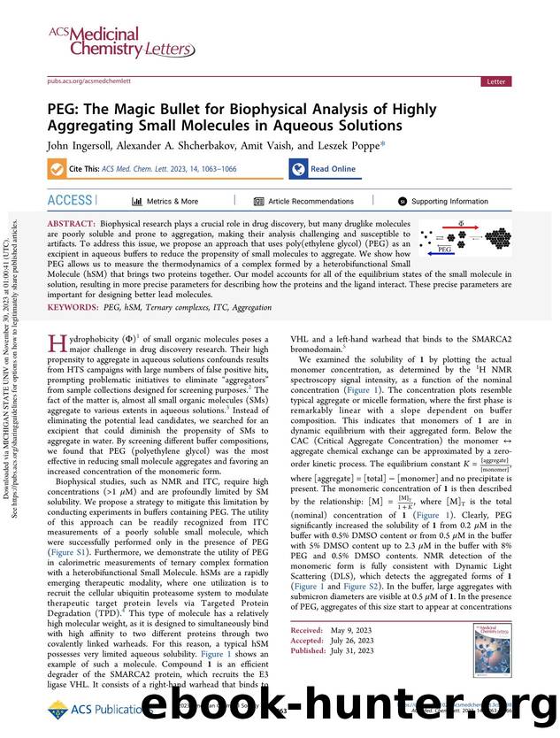 PEG: The Magic Bullet for Biophysical Analysis of Highly Aggregating Small Molecules in Aqueous Solutions by John Ingersoll Alexander A. Shcherbakov Amit Vaish & Leszek Poppe