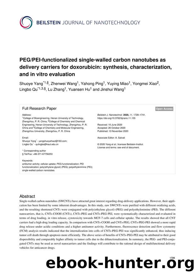 PEGPEI-functionalized single-walled carbon nanotubes as delivery carriers for doxorubicin: synthesis, characterization, and in vitro evaluation by unknow