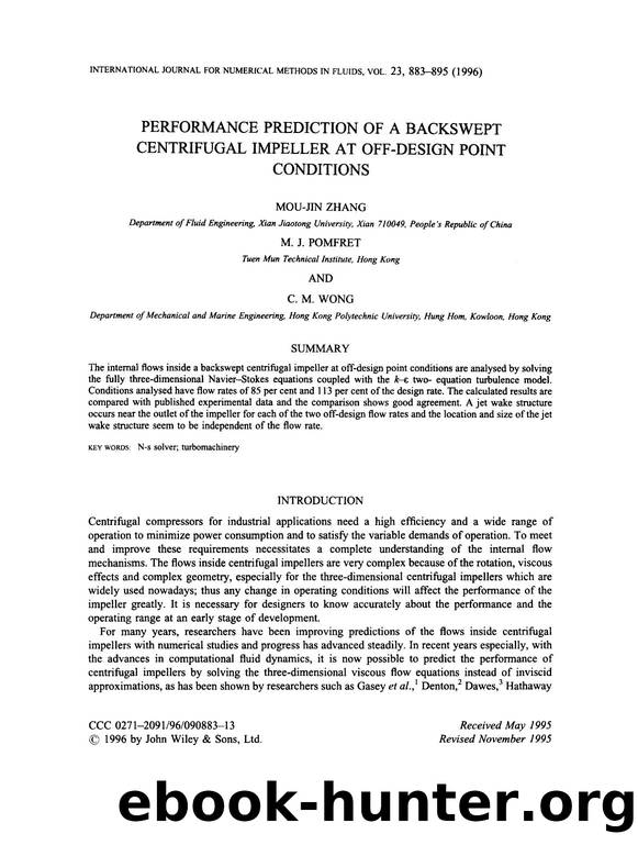 PERFORMANCE PREDICTION OF A BACKSWEPT CENTRIFUGAL IMPELLER AT OFF-DESIGN POINT CONDITIONS by Unknown