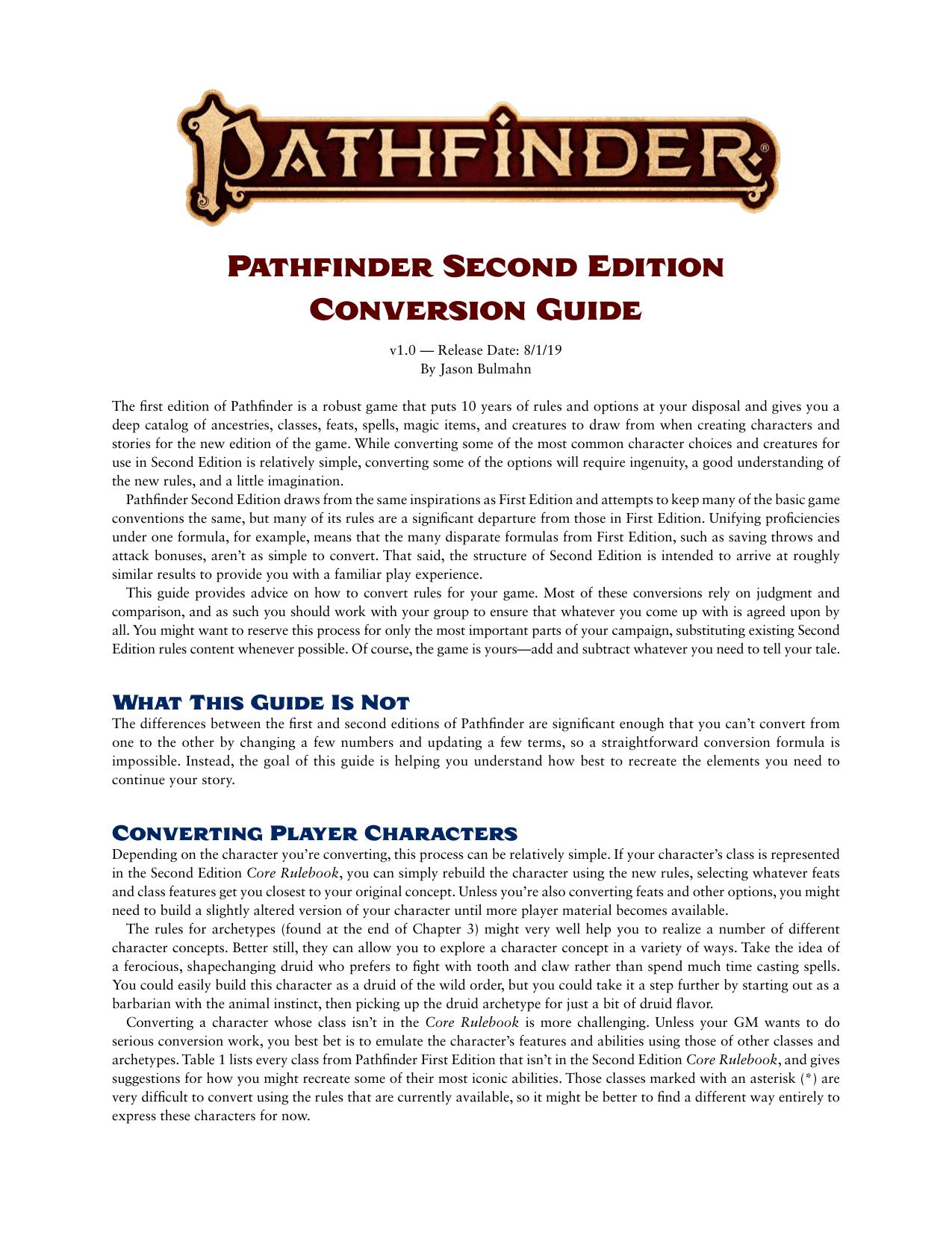 PF2E Conversion Guide from PF1E by Unknown