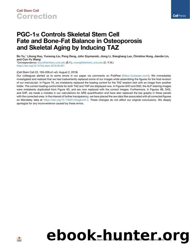 PGC-1&alpha; Controls Skeletal Stem Cell Fate and Bone-Fat Balance in Osteoporosis and Skeletal Aging by Inducing TAZ by unknow