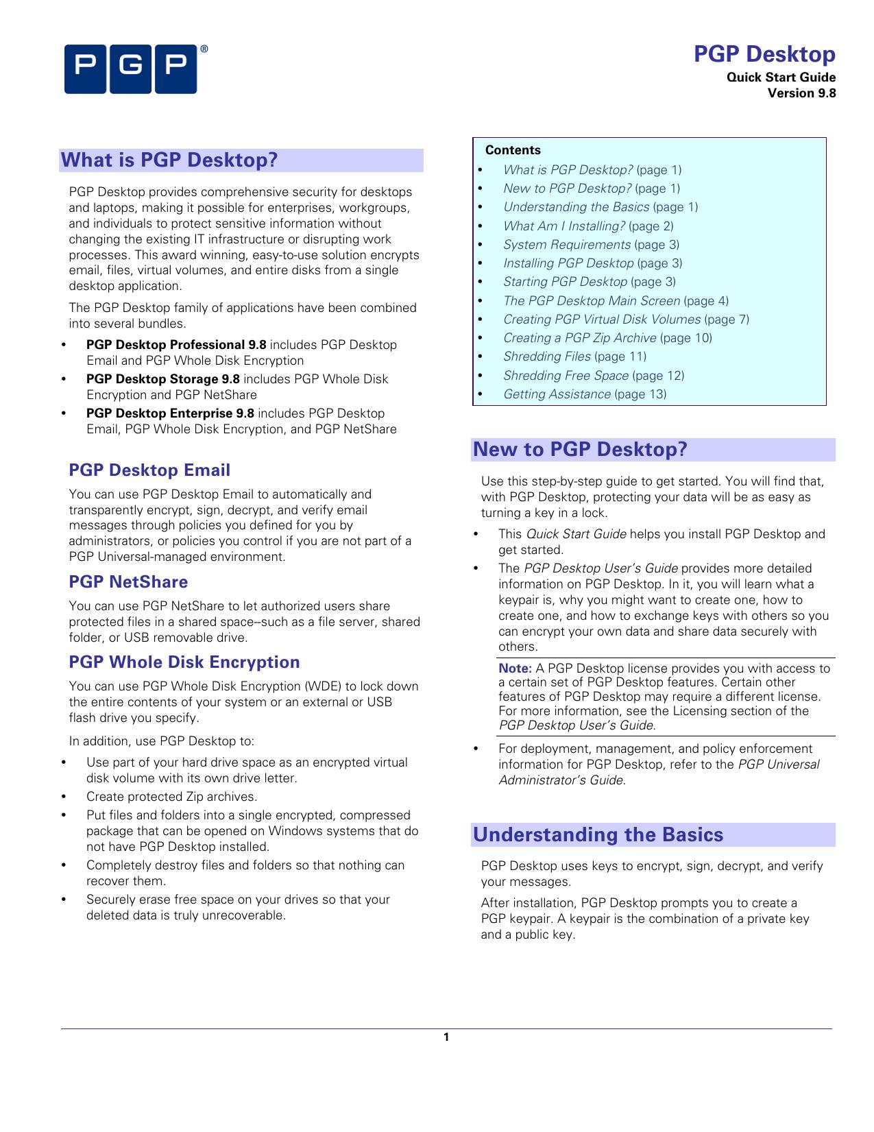 PGP Desktop Quick Start Guide by PGP Corporation