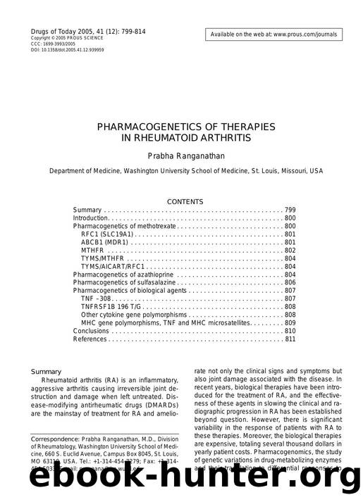 PHARMACOGENETICS OF THERAPIES by Prous Science (c) 2005