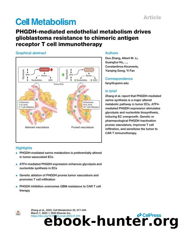 PHGDH-mediated endothelial metabolism drives glioblastoma resistance to chimeric antigen receptor T&nbsp;cell immunotherapy by unknow