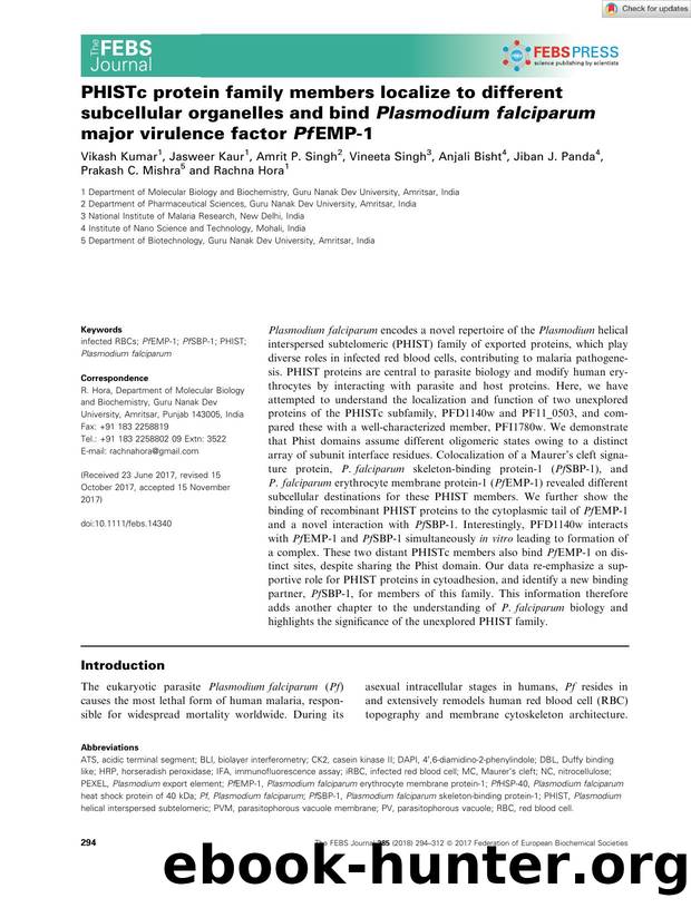 PHISTc protein family members localize to different subcellular organelles and bind PlasmodiumÂ falciparum major virulence factor PfEMPâ1 by Unknown