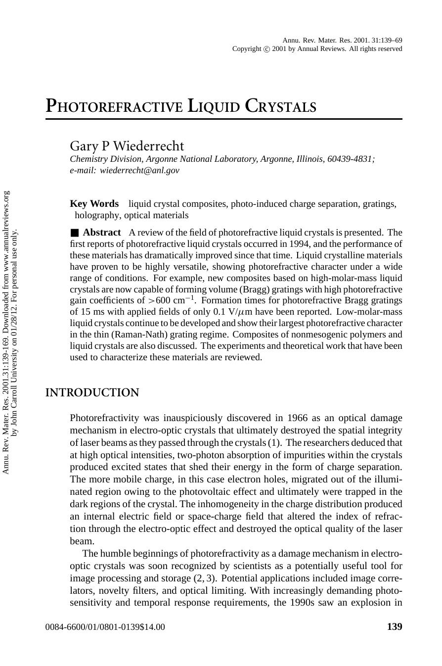 PHOTOREFRACTIVE LIQUID CRYSTALS by Gary P Wiederrecht