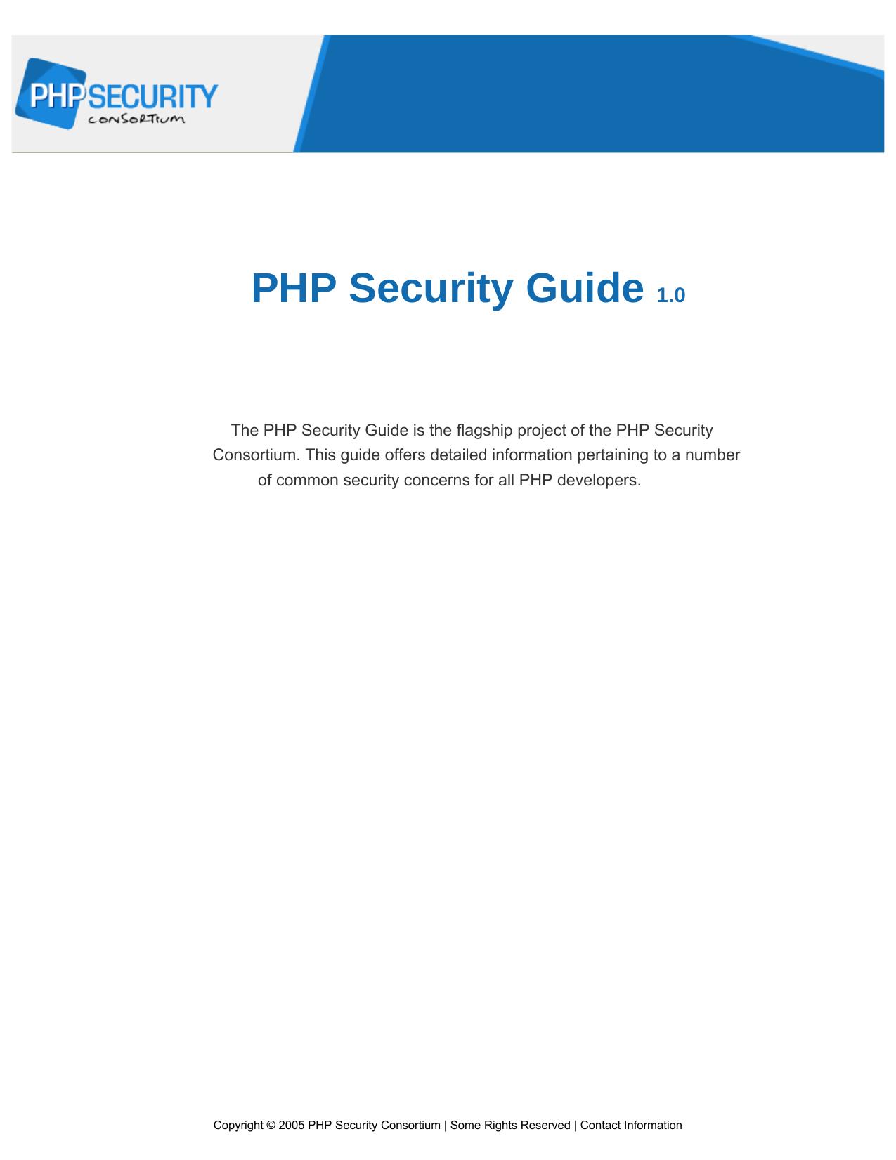 PHP Security Consortium: PHP Security Guide by Unknown
