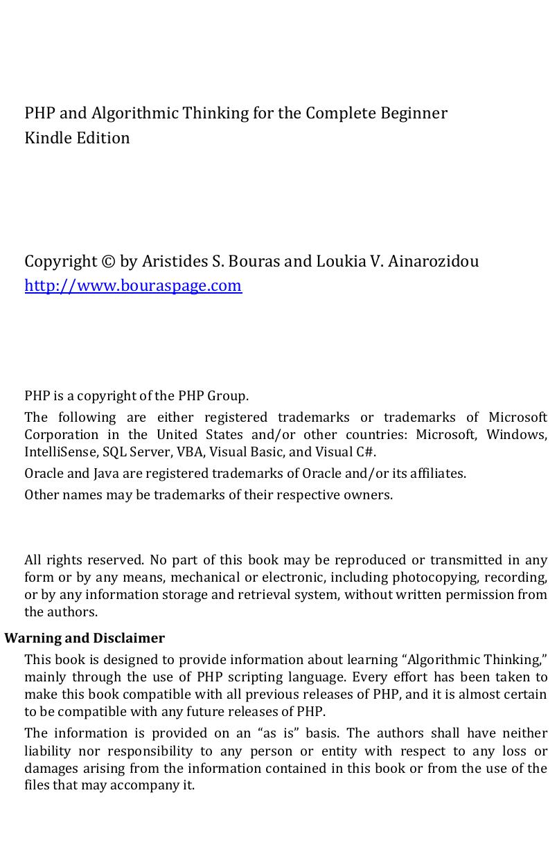PHP and Algorithmic Thinking for the Complete Beginner: Learn to Think Like a Programmer by Aristides S Bouras Loukia V Ainarozidou