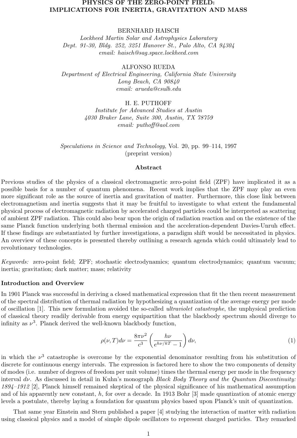 PHYSICS OF THE ZERO-POINT FIELD by IMPLICATIONS FOR INERTIA GRAVITATION & MASS