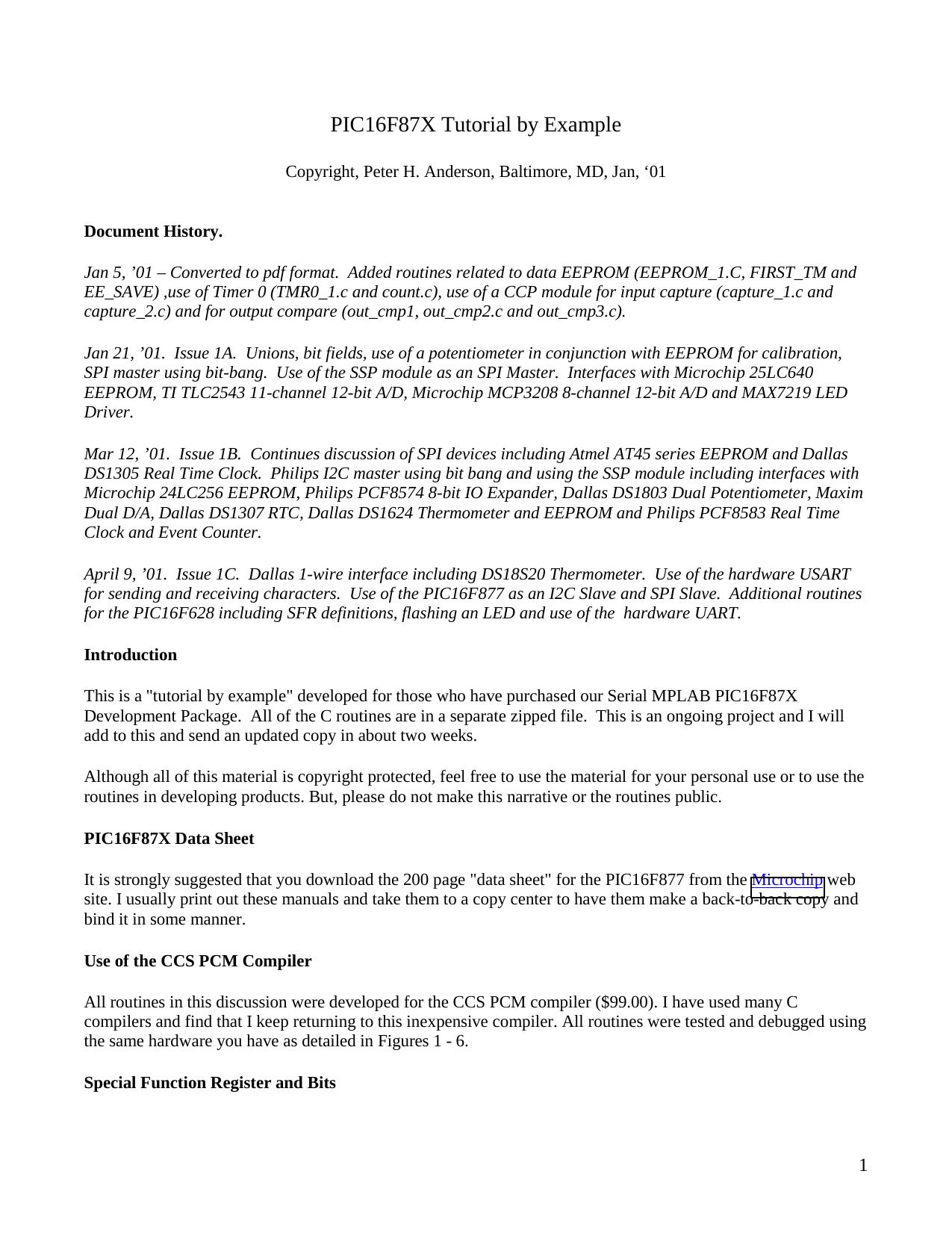 PIC16F87X Tutorial by Example - Issue by Peter H. Anderson
