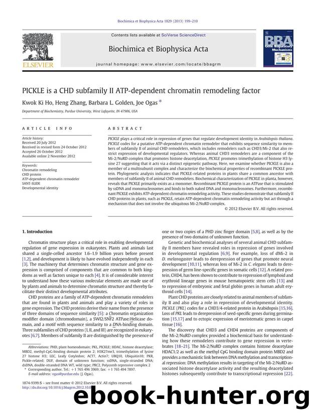 PICKLE is a CHD subfamily II ATP-dependent chromatin remodeling factor by Kwok Ki Ho & Heng Zhang & Barbara L. Golden & Joe Ogas