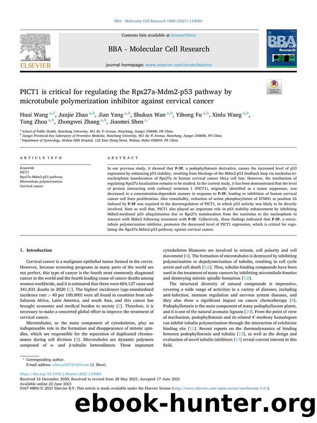 PICT1 is critical for regulating the Rps27a-Mdm2-p53 pathway by microtubule polymerization inhibitor against cervical cancer by unknow
