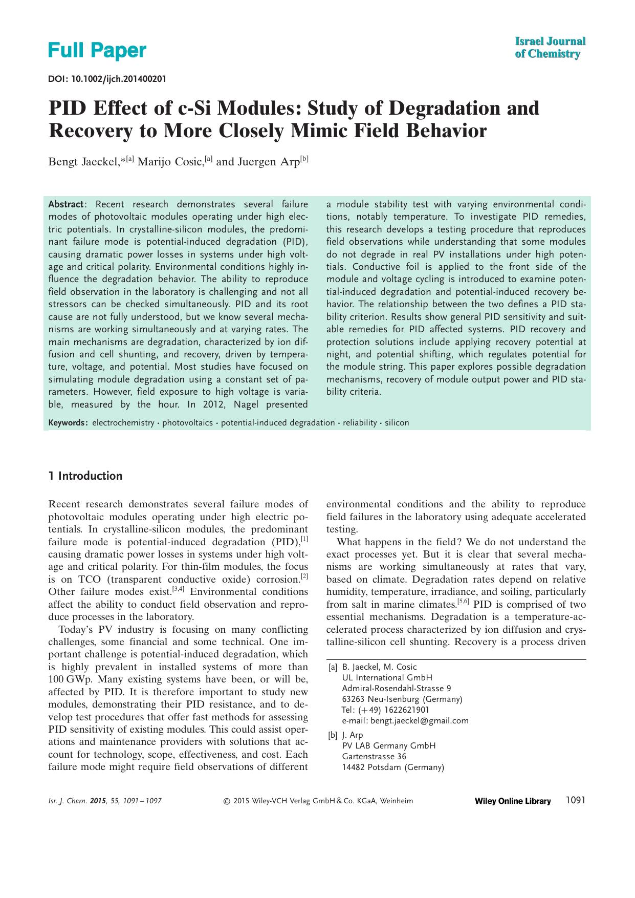 PID Effect of cSi Modules: Study of Degradation and Recovery to More Closely Mimic Field Behavior by Unknown