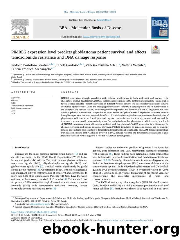 PIMREG expression level predicts glioblastoma patient survival and affects temozolomide resistance and DNA damage response by unknow