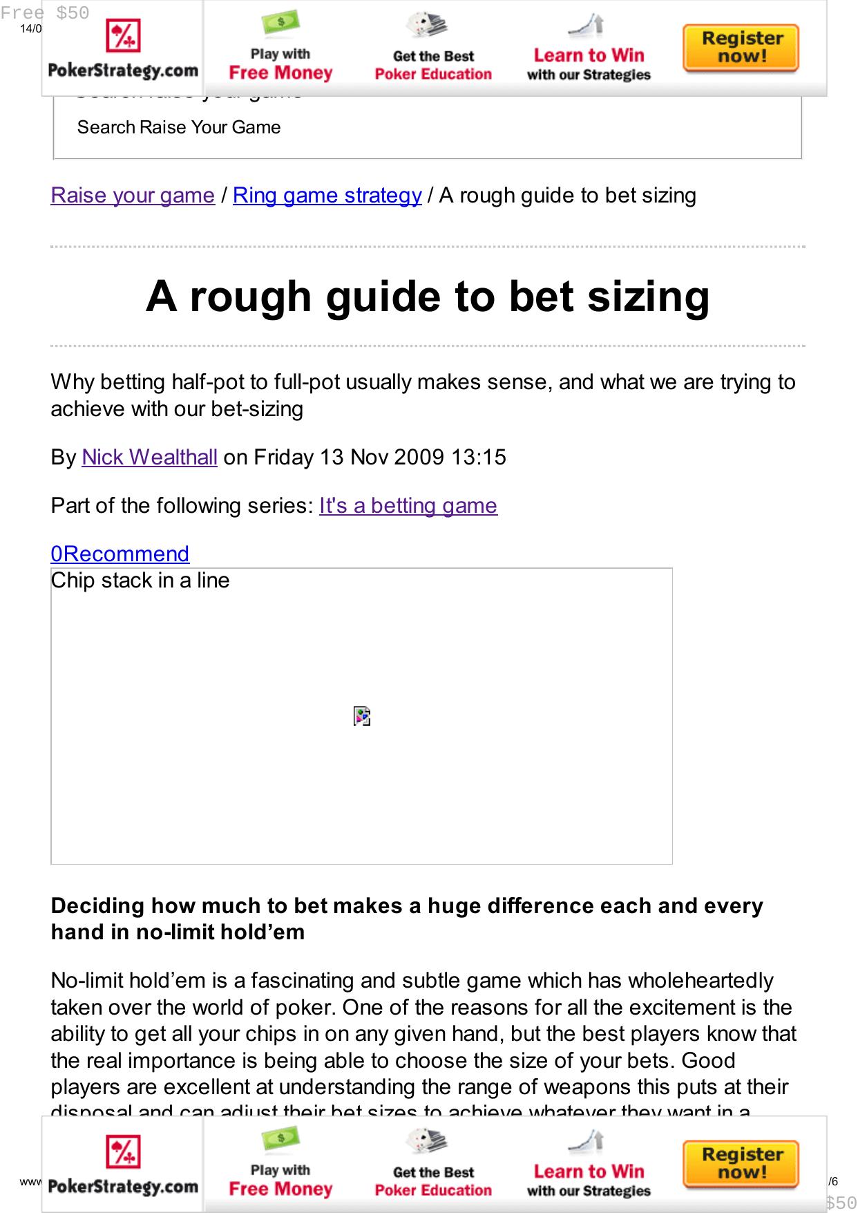PKR A rough guide to bet sizing by Unknown