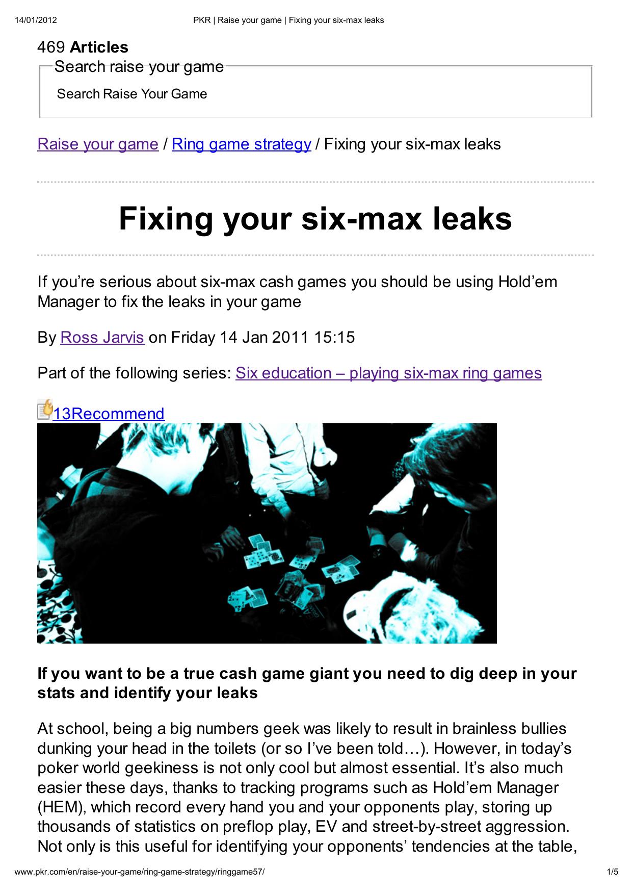 PKR Raise your game Fixing your six-max leaks by Unknown