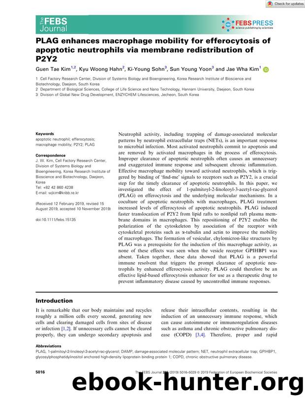 PLAG enhances macrophage mobility for efferocytosis of apoptotic neutrophils via membrane redistribution of P2Y2 by Unknown