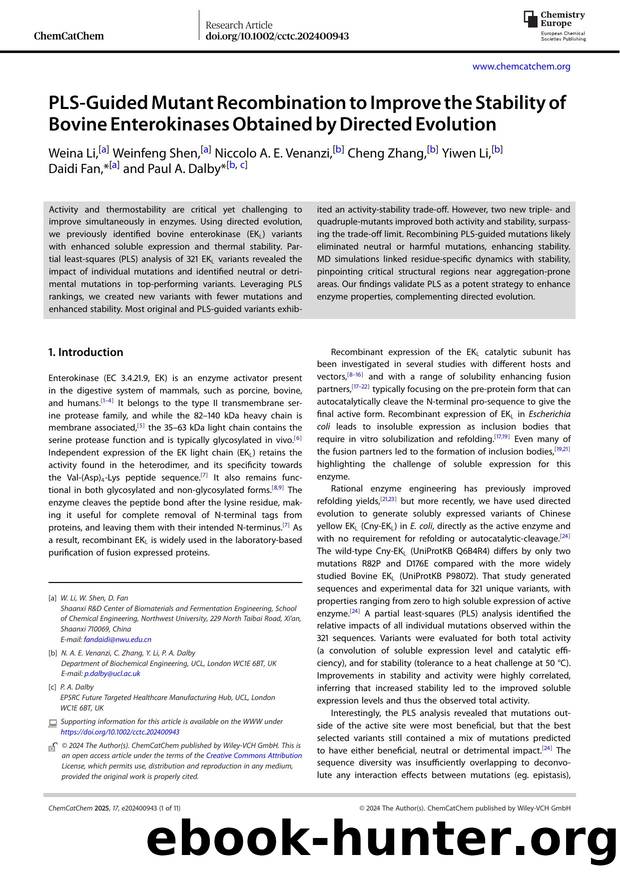 PLS&#x02010;Guided Mutant Recombination to Improve the Stability of Bovine Enterokinases Obtained by Directed Evolution by Unknown