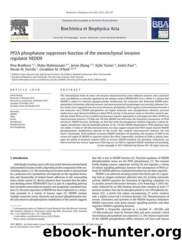 PP2A phosphatase suppresses function of the mesenchymal invasion regulator NEDD9 by unknow
