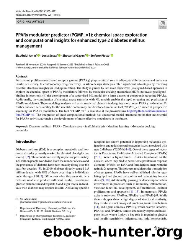 PPARÎ³ modulator predictor (PGMP_v1): chemical space exploration and computational insights for enhanced type 2 diabetes mellitus management by Sk. Abdul Amin & Lucia Sessa & Shovanlal Gayen & Stefano Piotto
