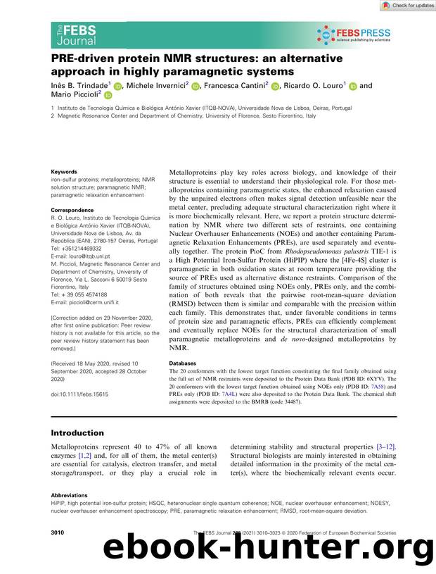 PREâdriven protein NMR structures: an alternative approach in highly paramagnetic systems by Unknown
